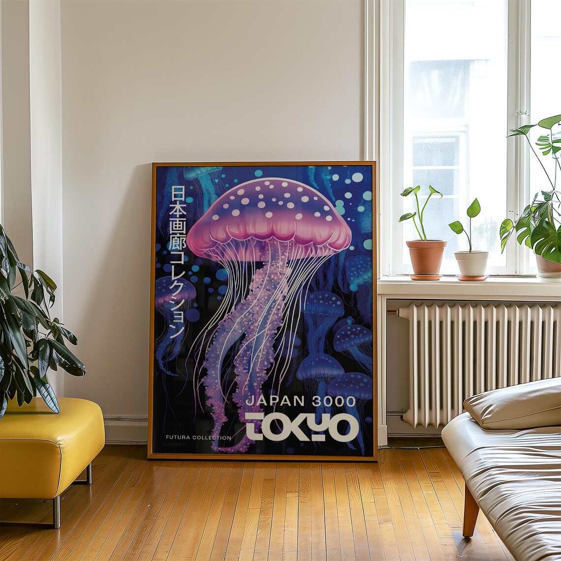 Tokyo Japan 3000 Neon Jellyfish Deep Sea Illustration Art Poster - Image 4