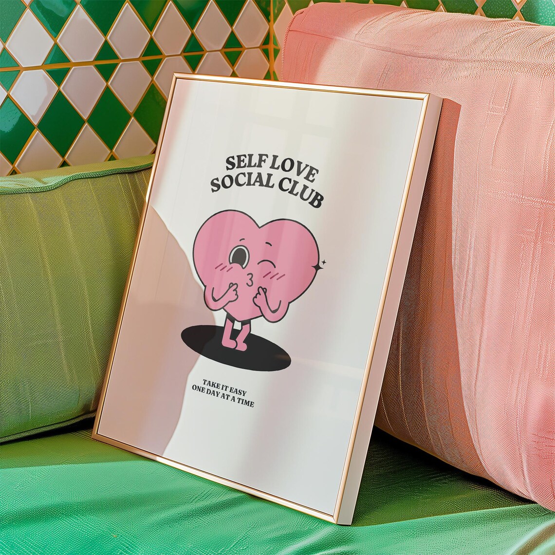 Self Love Social Club Cute Pink Heart Character Quote Poster - Image 3