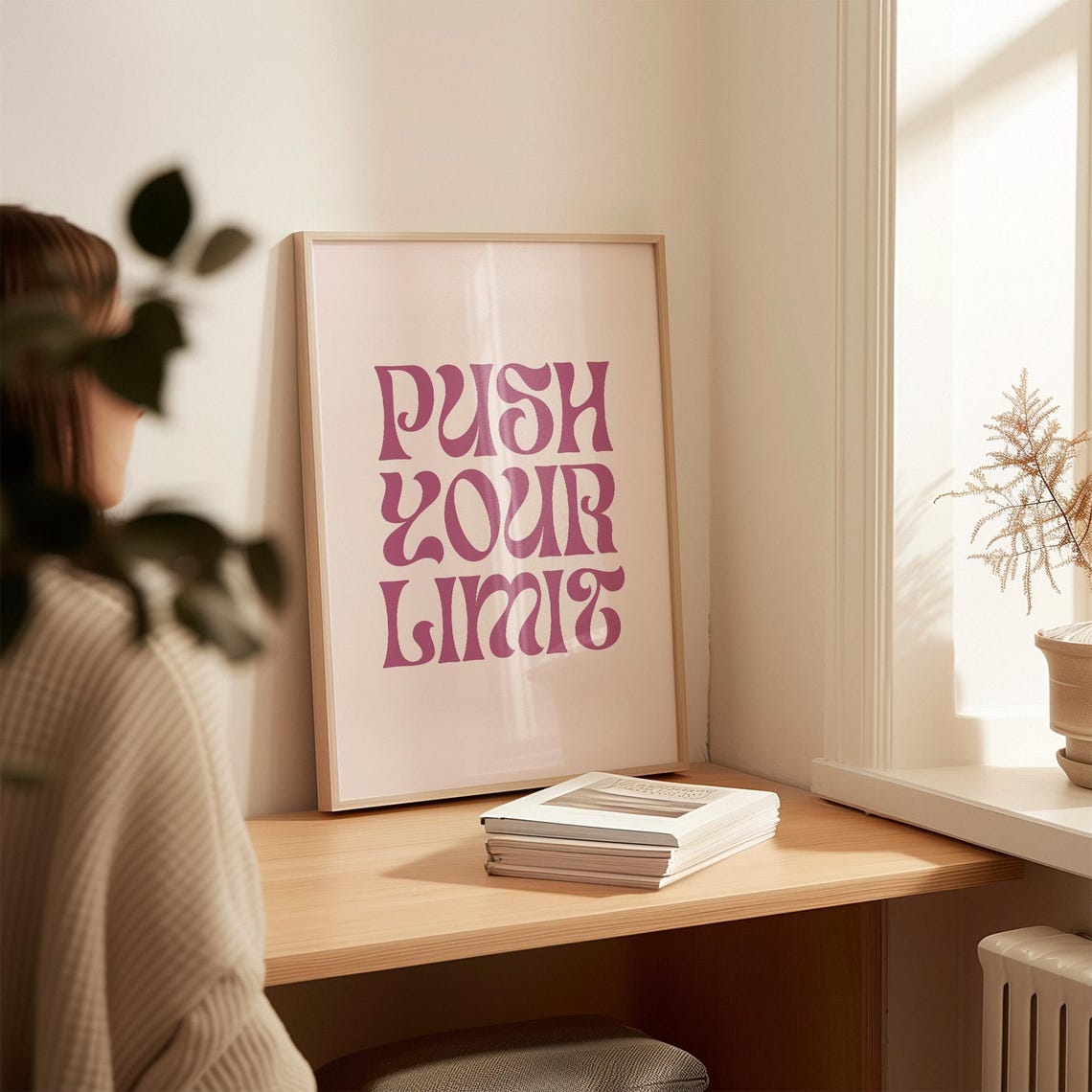Push Your Limit Retro Pink Typography Motivational Quote Poster - Image 2