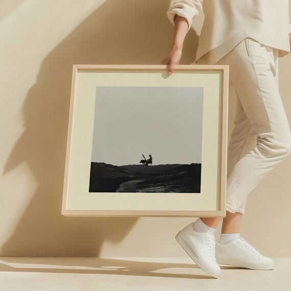 Pianist Silhouette Playing On A Dark Hilltop Monochrome Poster