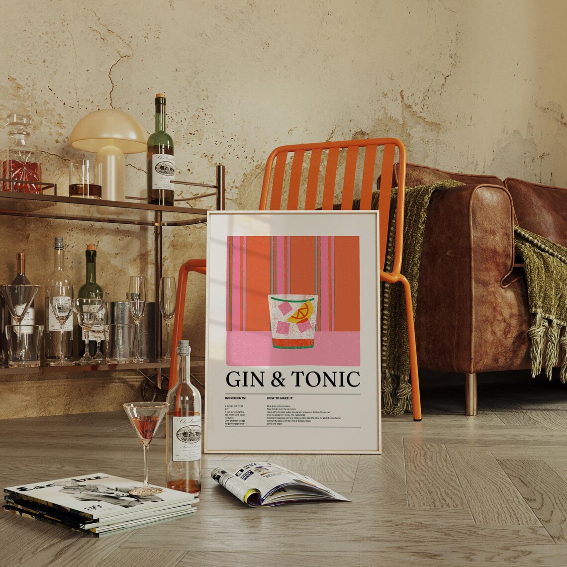 Gin And Tonic Recipe, Retro Cocktail Art Print - Image 3