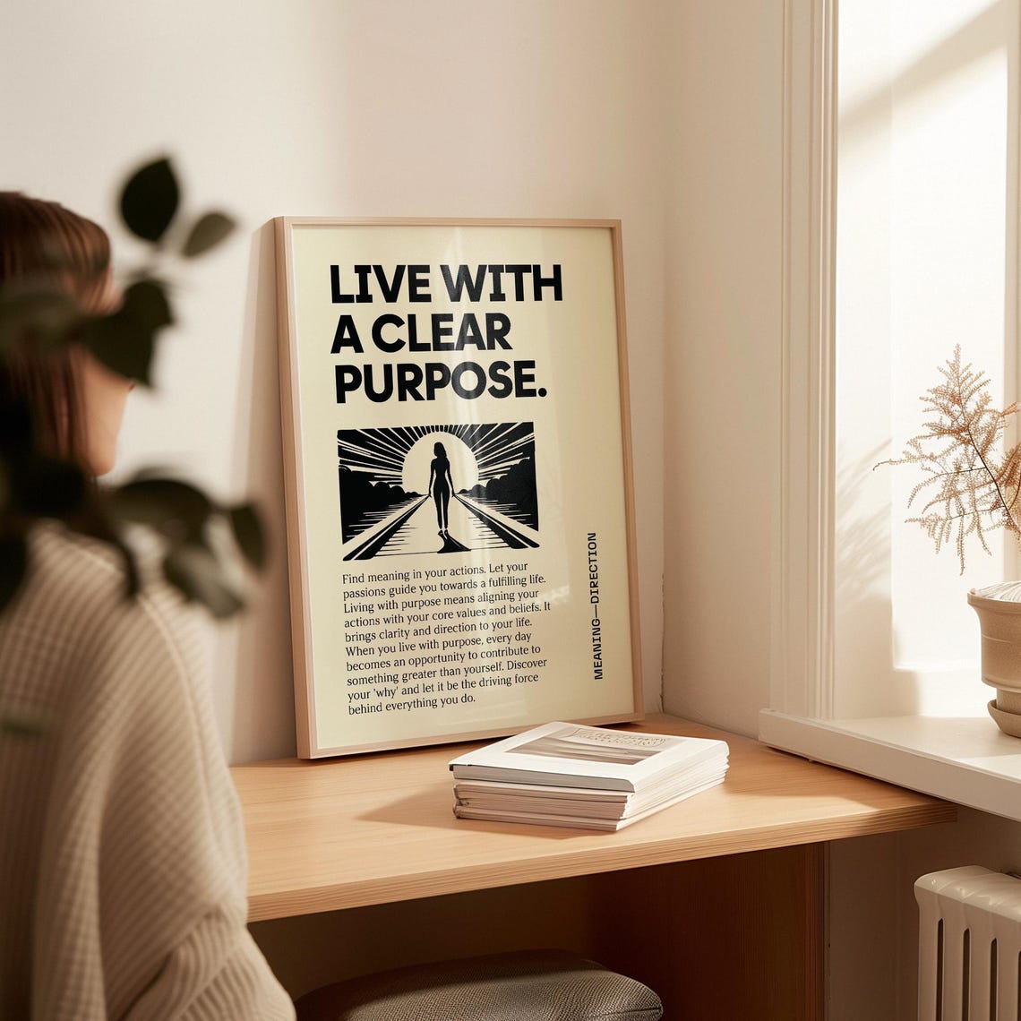 Live With A Clear Purpose Black White Motivational Quote Poster - Image 4