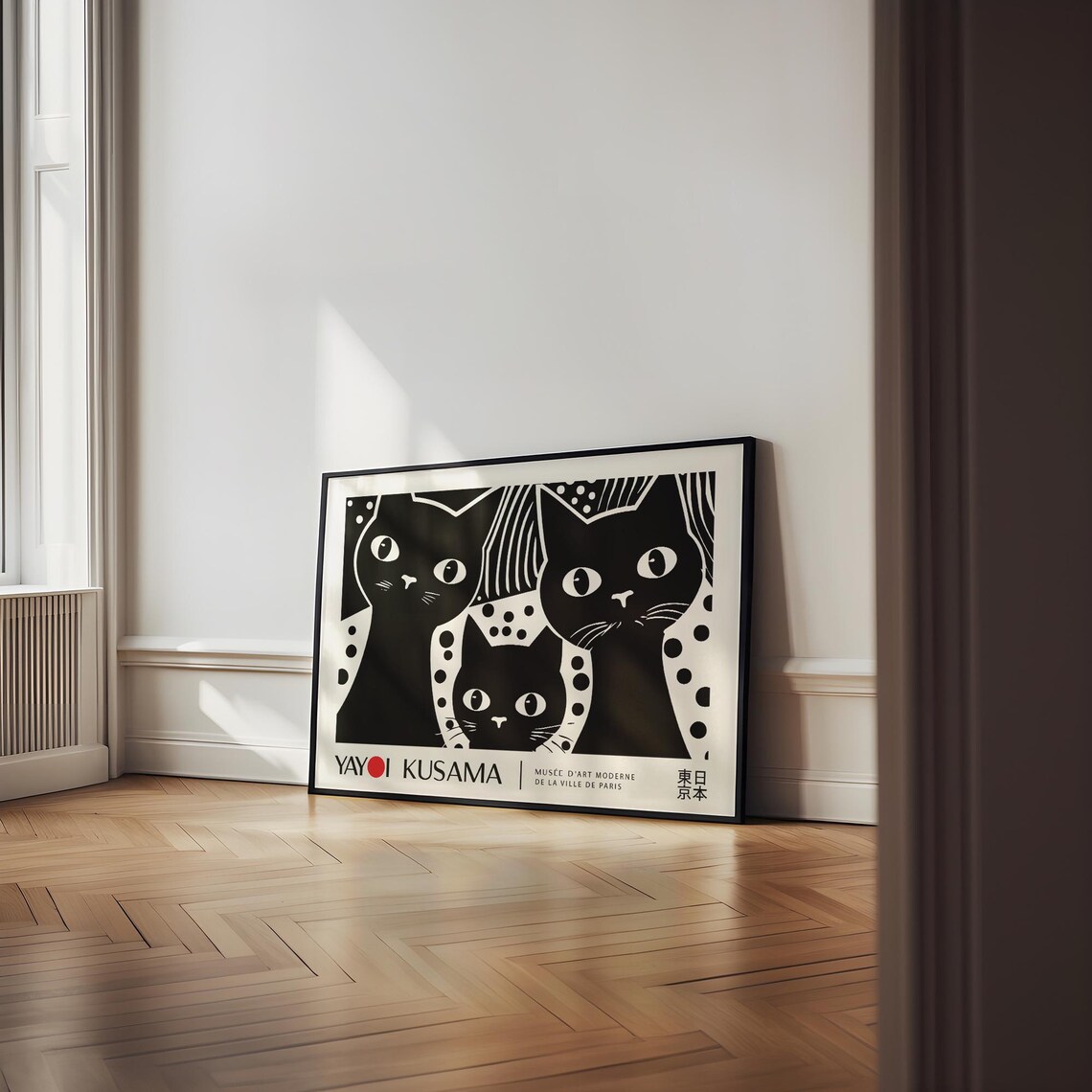 Yayoi Kusama Three Black Cats Dot Art Cute Paris Exhibition Style Poster - Image 4