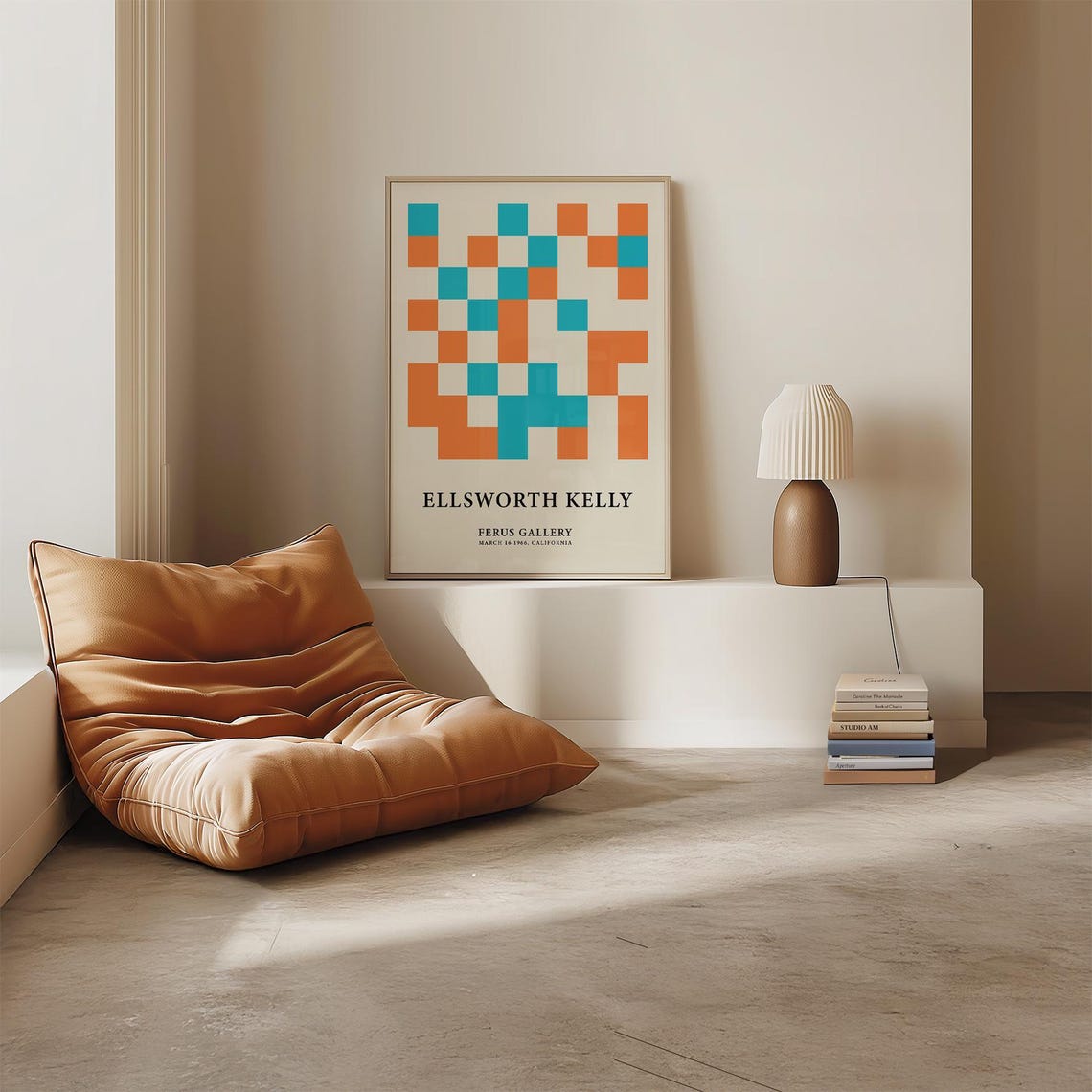 Ellsworth Kelly Orange Teal Pixel Grid Modern Abstract Poster - Image 4