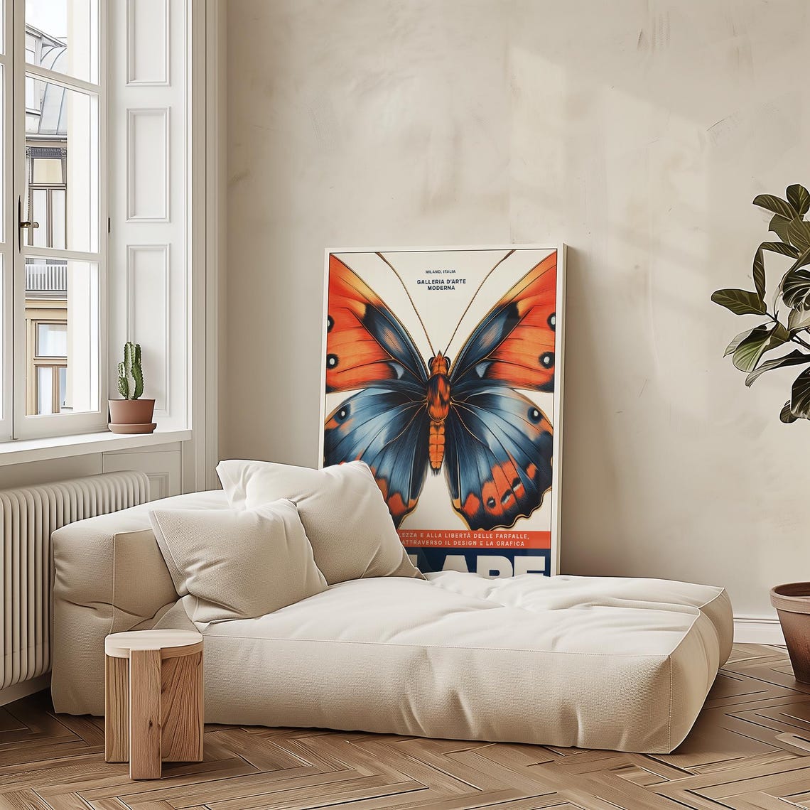 Volare Butterfly Blue Orange Retro Milano Exhibition Wall Art - Image 2
