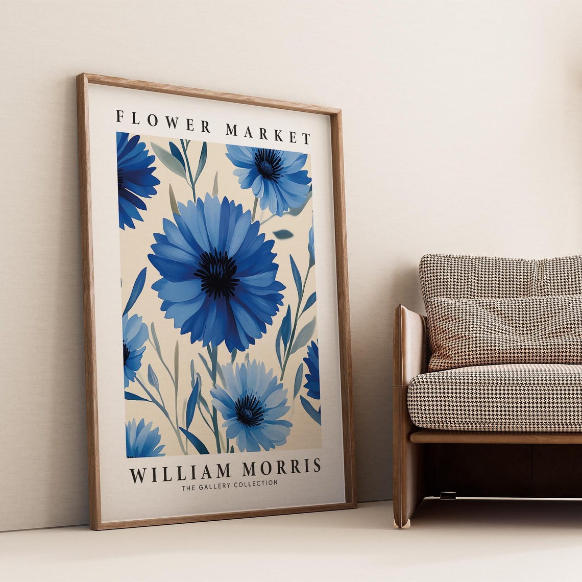 William Morris Flower Market Blue Cornflower Daisy Botanical Poster