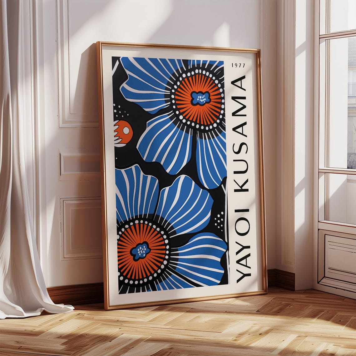 Yayoi Kusama 1977 Bold Blue and Orange Flower Pop Art Poster