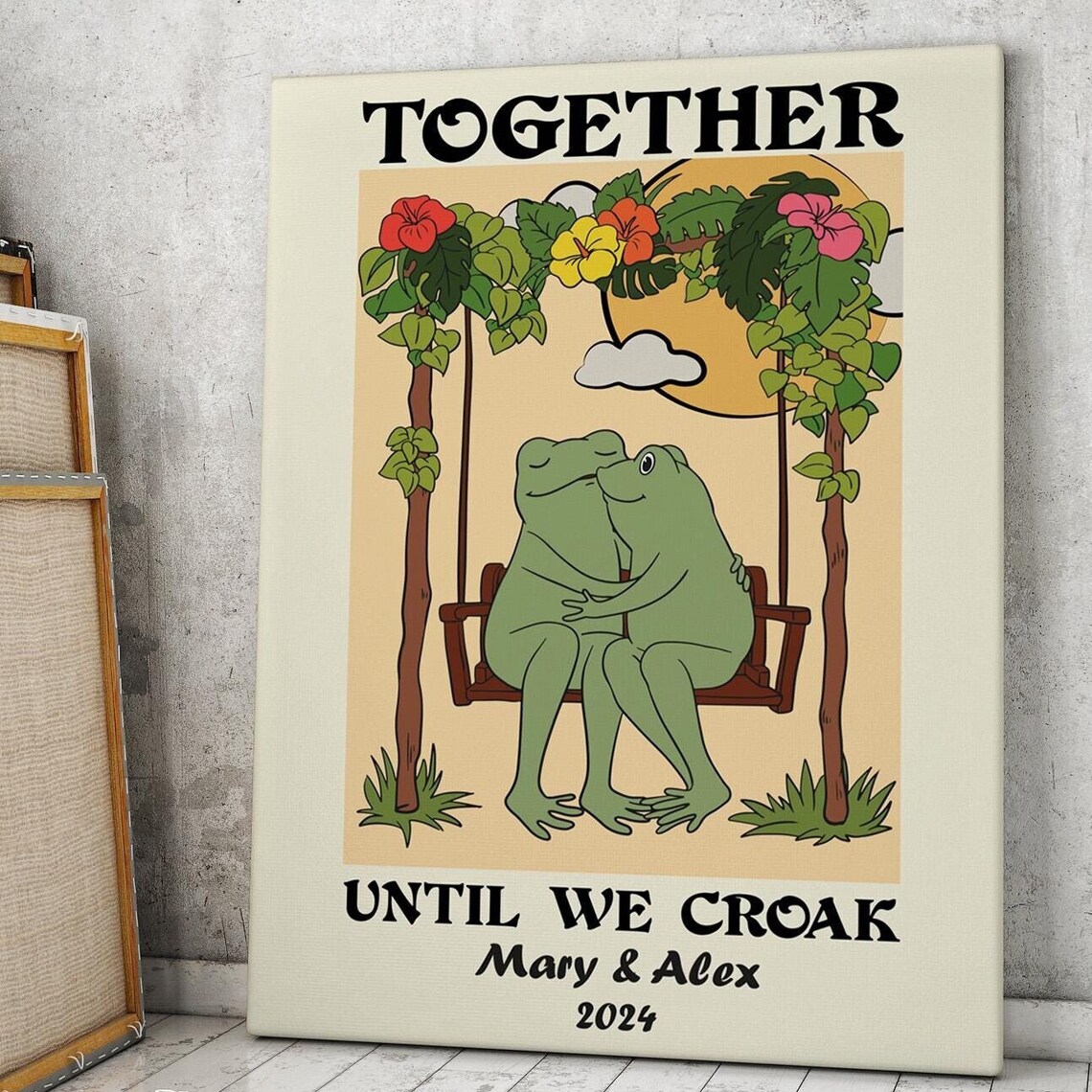 Personalized Wedding Frog Print, Romantic Anniversary Art