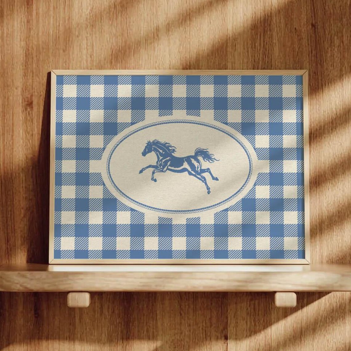 Vintage Plaid Western Blue Horse Art Print