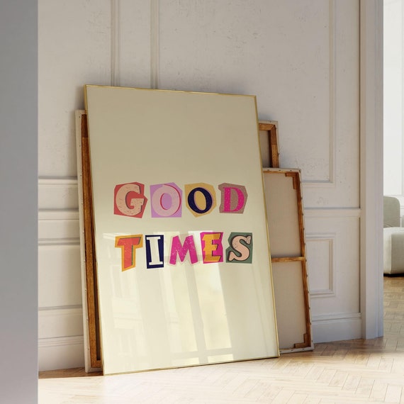 Retro Good Times Print Trendy Bar Cart College Apartment Wall Decor Colorful Magazine Lettering Art Poster