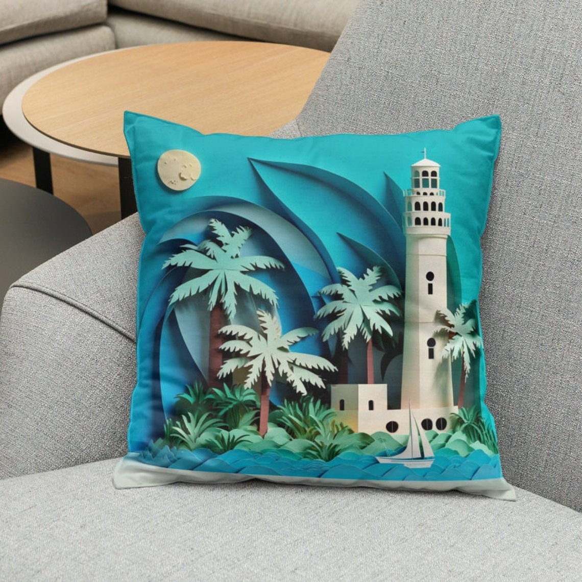 Tropical Scene Art Island Lighthouse Wall Art Tropical Island And Lighthouse Wall Art Ai Abstract 12 X 12 - Image 4