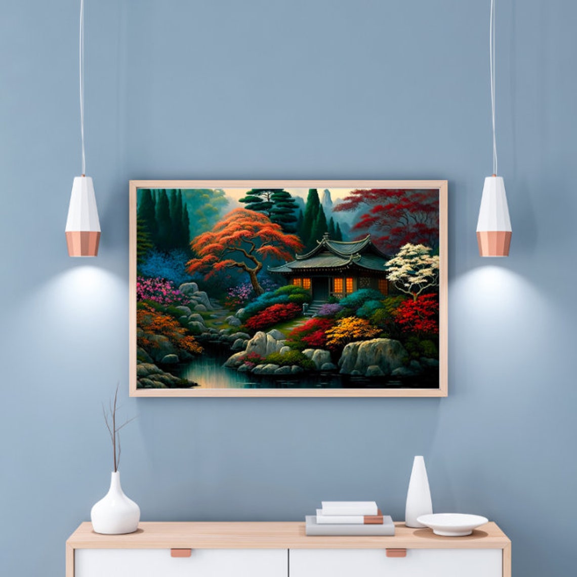 Japanese Autumn Garden Tea House Maple Pond Landscape Art Poster - Image 5
