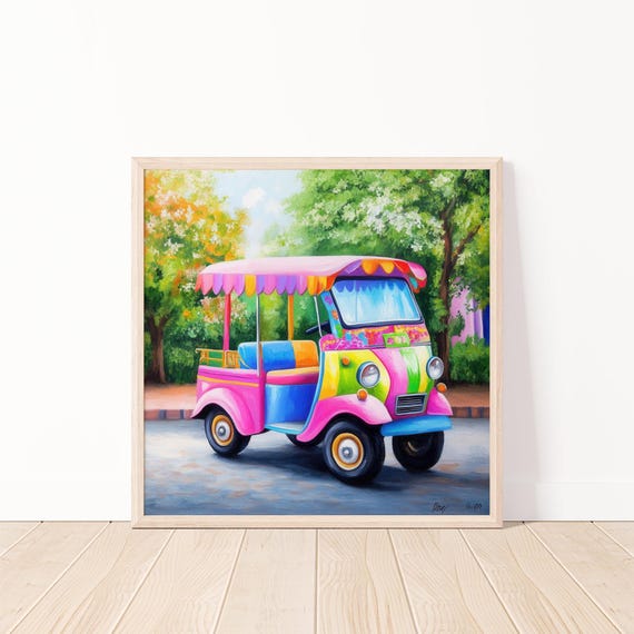 Colorful Tuk Art Print Vibrant Painting Of Abstract Thai For Home Decor Thailand 20x20