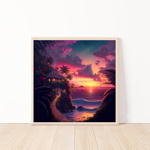 Tropical Sunset Wall Artbeach Landscape Arttropical Art Printbeach At Downloadwall