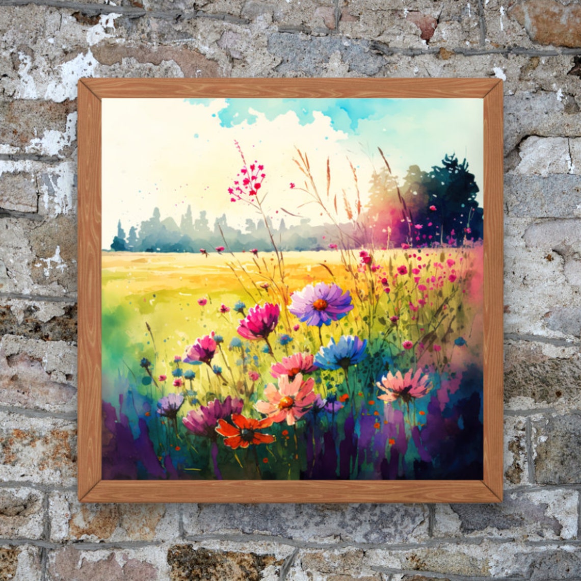 Wildflower Meadow Sunset Watercolor Colorful Summer Field Art Poster - Image 3