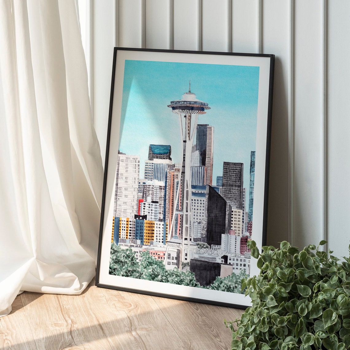 Seattle Space Needle City Skyline Watercolor Washington USA Poster - Image 3
