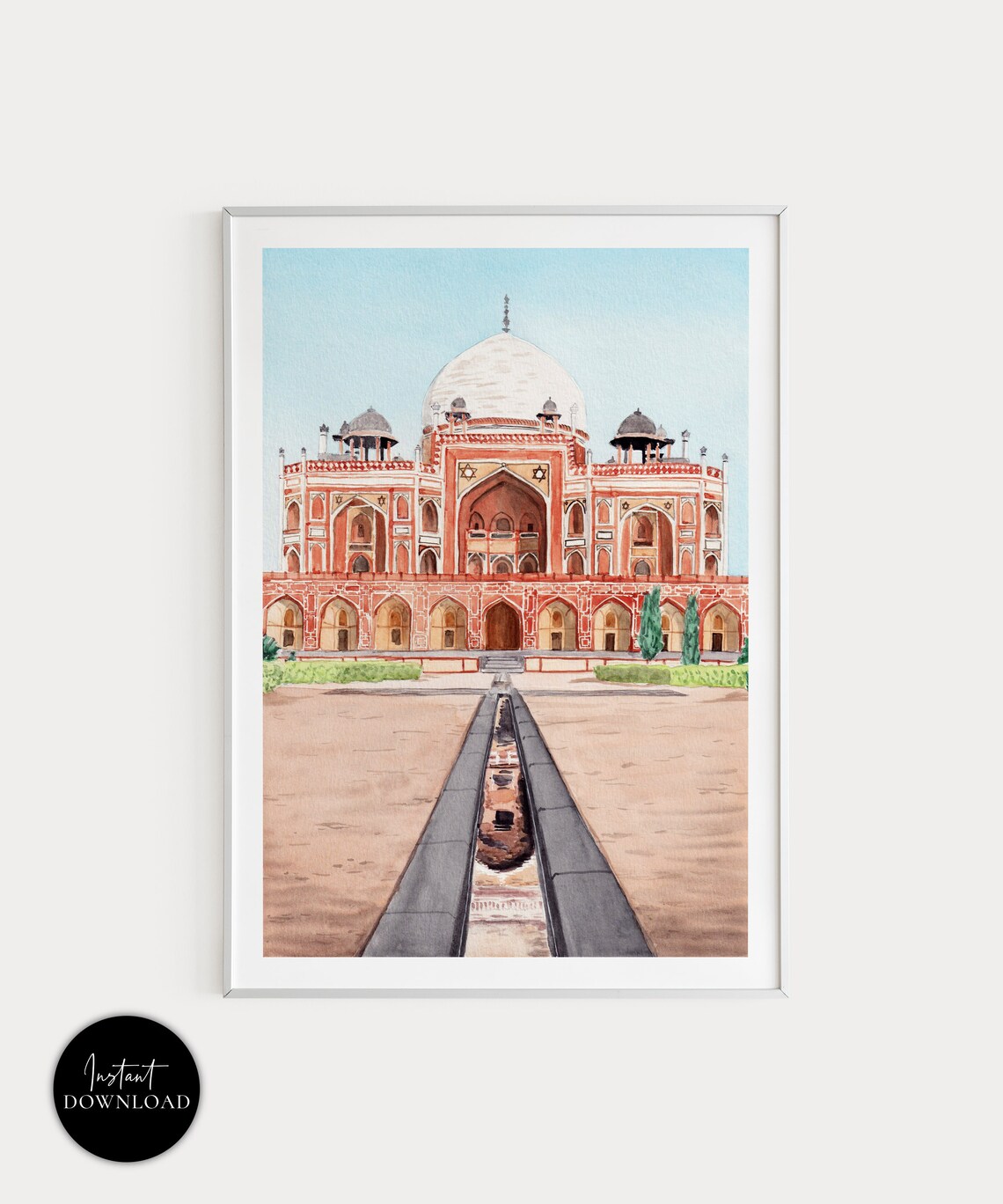 Humayuns Tomb Delhi Red Sandstone Mughal Garden Watercolor Poster