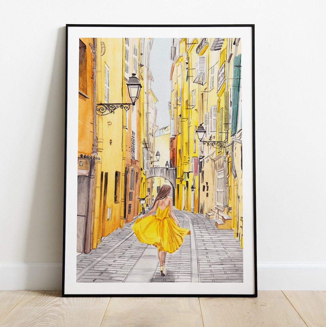 Woman in Yellow Dress French Riviera Old Town Street Art Poster - Image 2