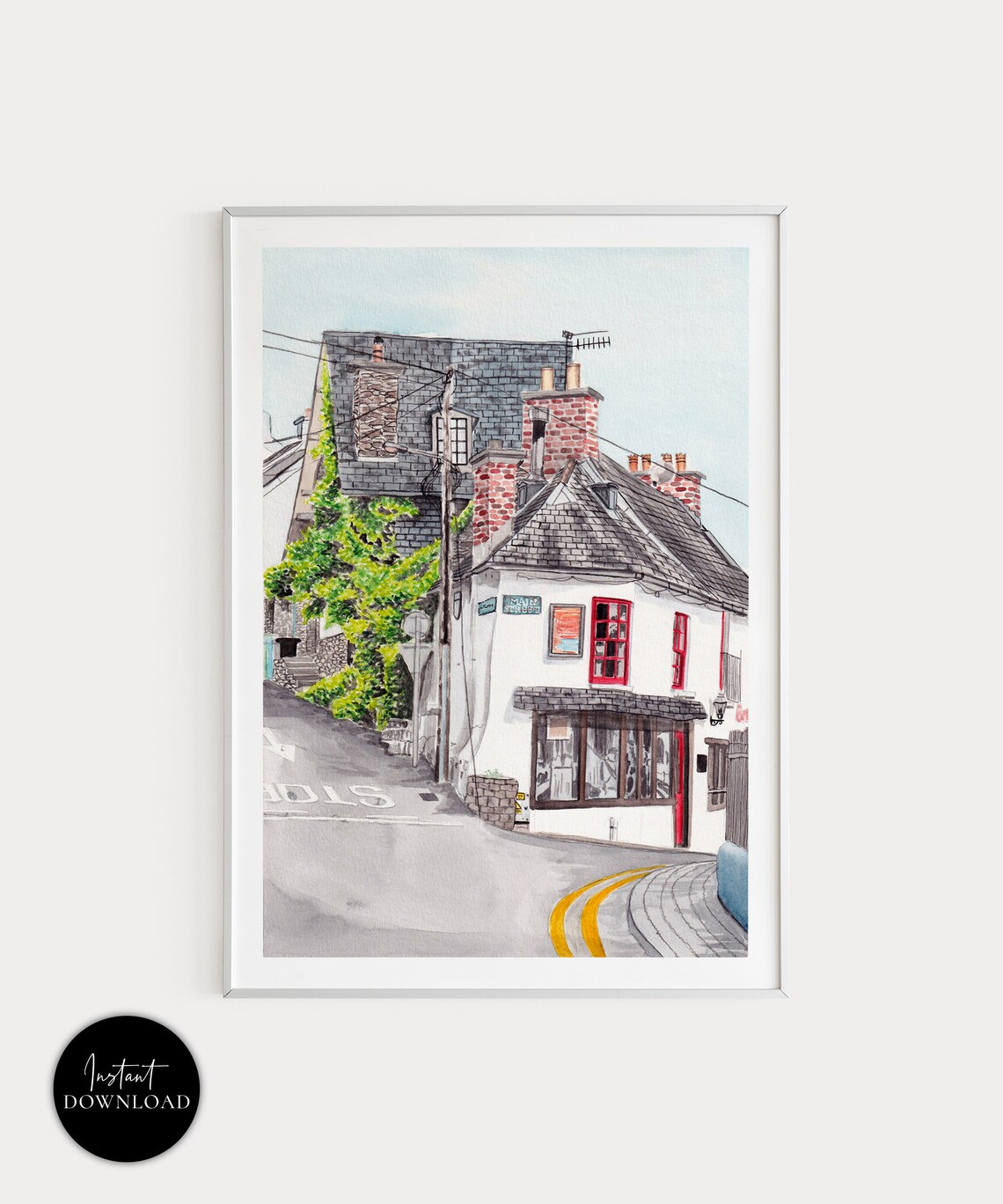 Kilkenny Ireland Historic Pub Corner Steep Cobblestone Street Poster