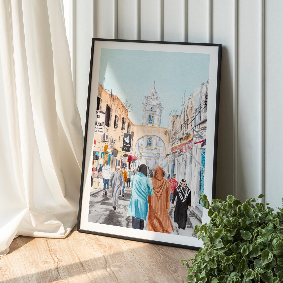 Tripoli Libya Old Town Clock Tower Street Scene Watercolor Poster - Image 2
