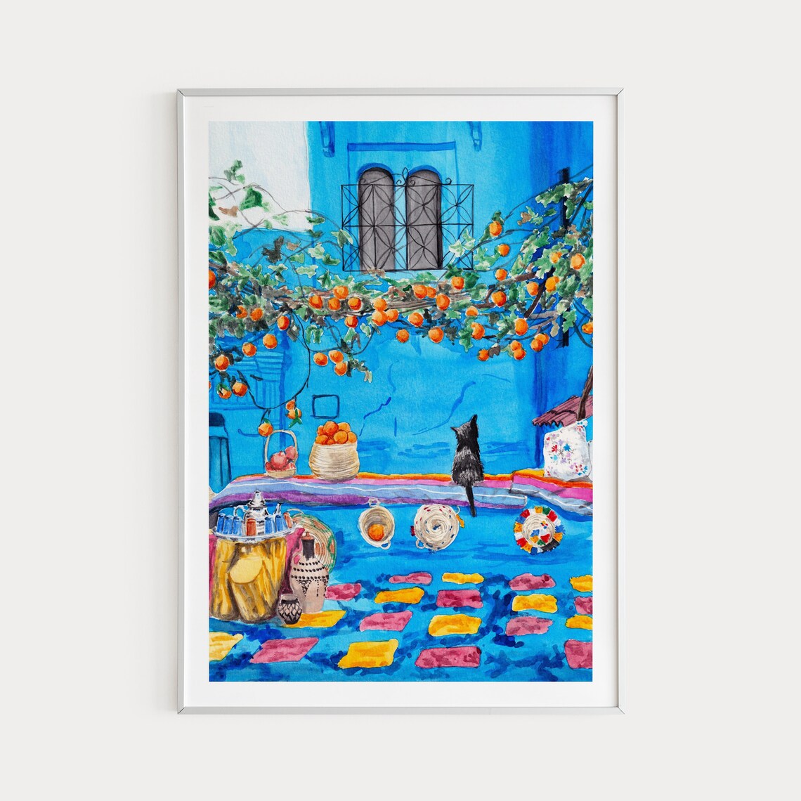 Chefchaouen Morocco Watercolor Travel Poster