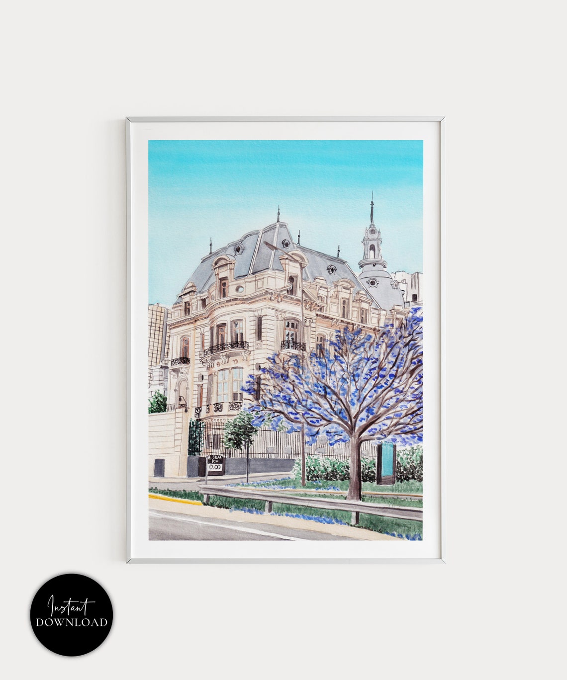 Palacio Ortiz Basualdo Buenos Aires Jacaranda Watercolor Poster