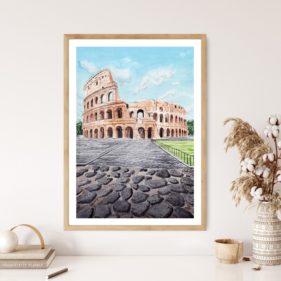 Colosseum Watercolor Travel Poster, Rome Italy - Image 3