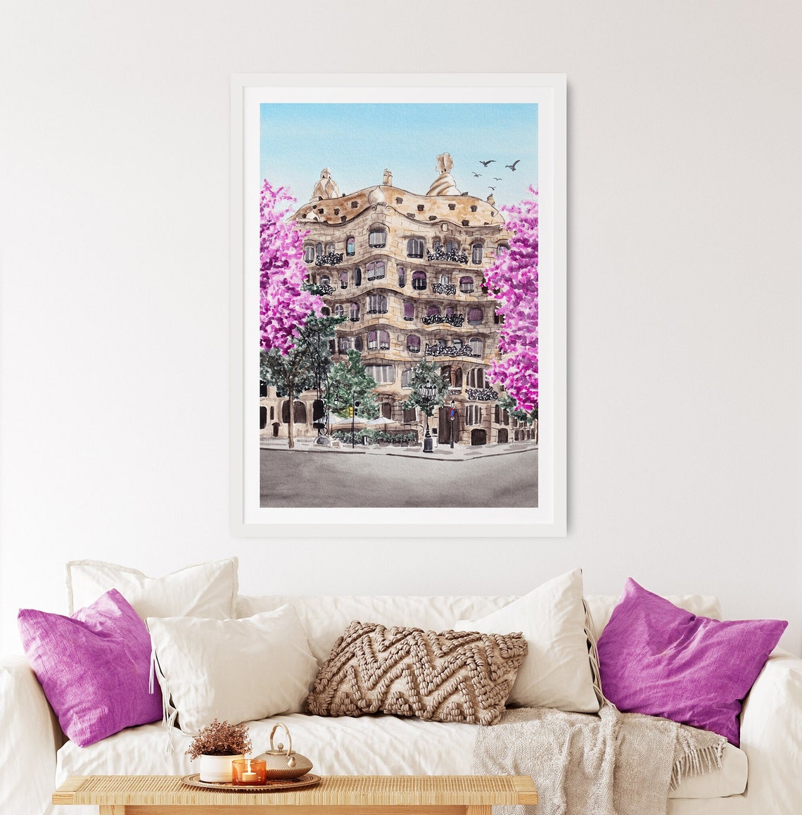 Barcelona Casa Mila La Pedrera Pink Blossom Trees Gaudi Poster - Image 2