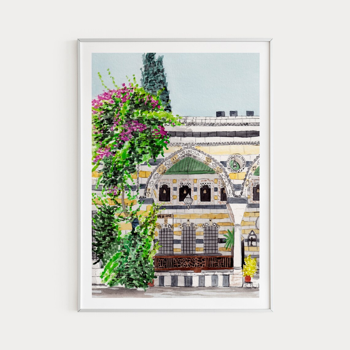 Azm Palace, Damascus Syria Watercolor Travel Poster