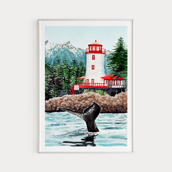 Sitka Watercolor Travel Poster, Alaska Cityscape