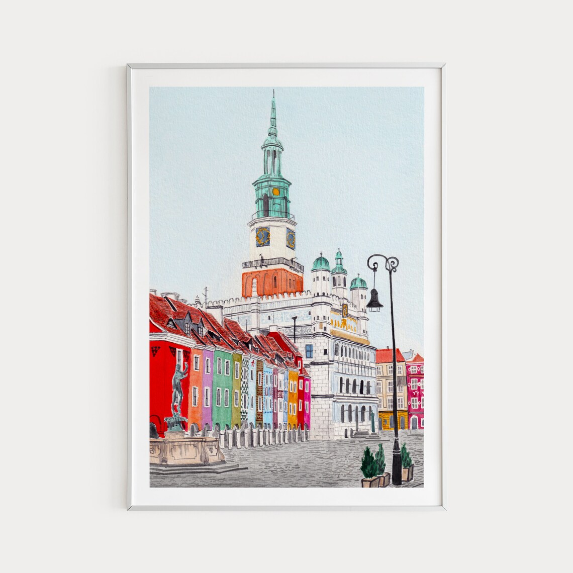 Poznan Old Market Square With Town Hall Spire Watercolor Poster