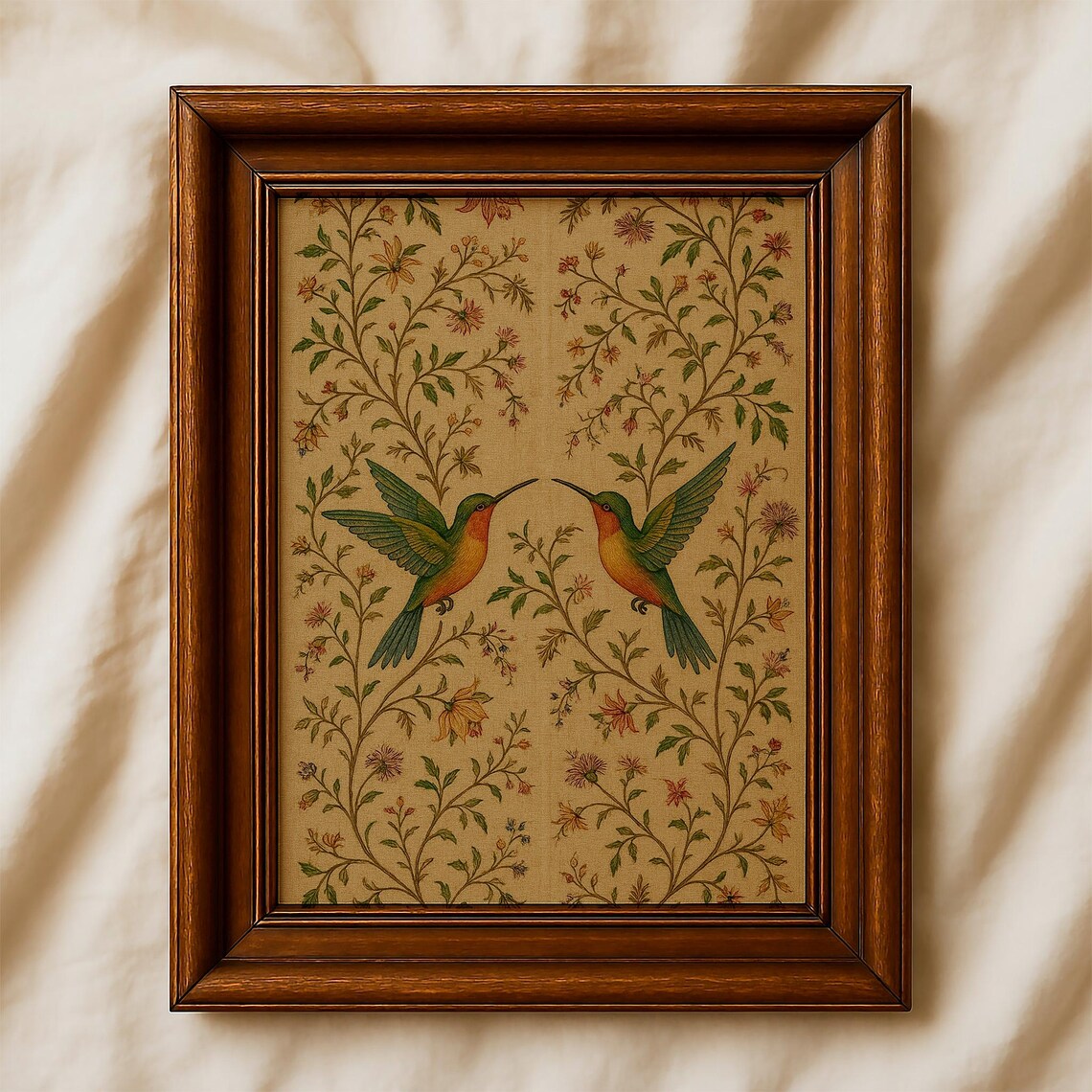 Vintage Hummingbird Textile Folk Art Art Print