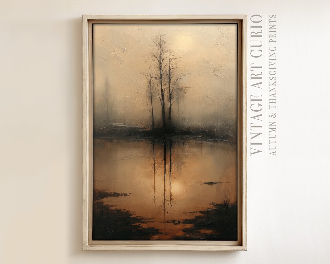 Misty Autumn Forest Reflection Wall Art Tranquil Lake Sunrise Print Natureinspired Minimalist Decor For Spaces Autn057