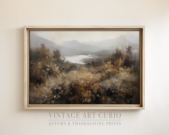 Moody Autumn Landscape, Vintage Rustic Art Print