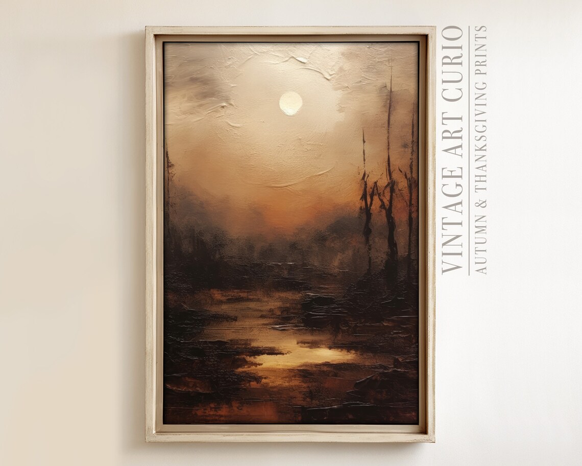 Autumn Landscape Painting, Vintage Rustic Art Print