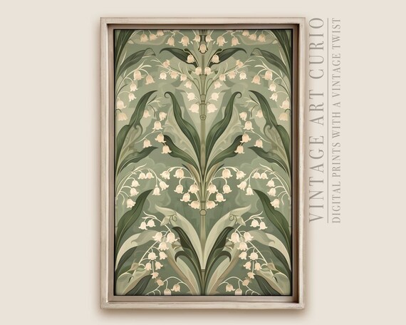 Art Nouveau Lily of the Valley Botanical Pattern Sage Green Floral Poster