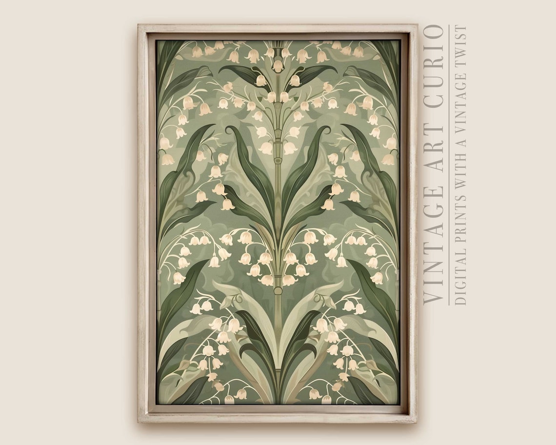 Art Nouveau Lily of the Valley Botanical Pattern Sage Green Floral Poster
