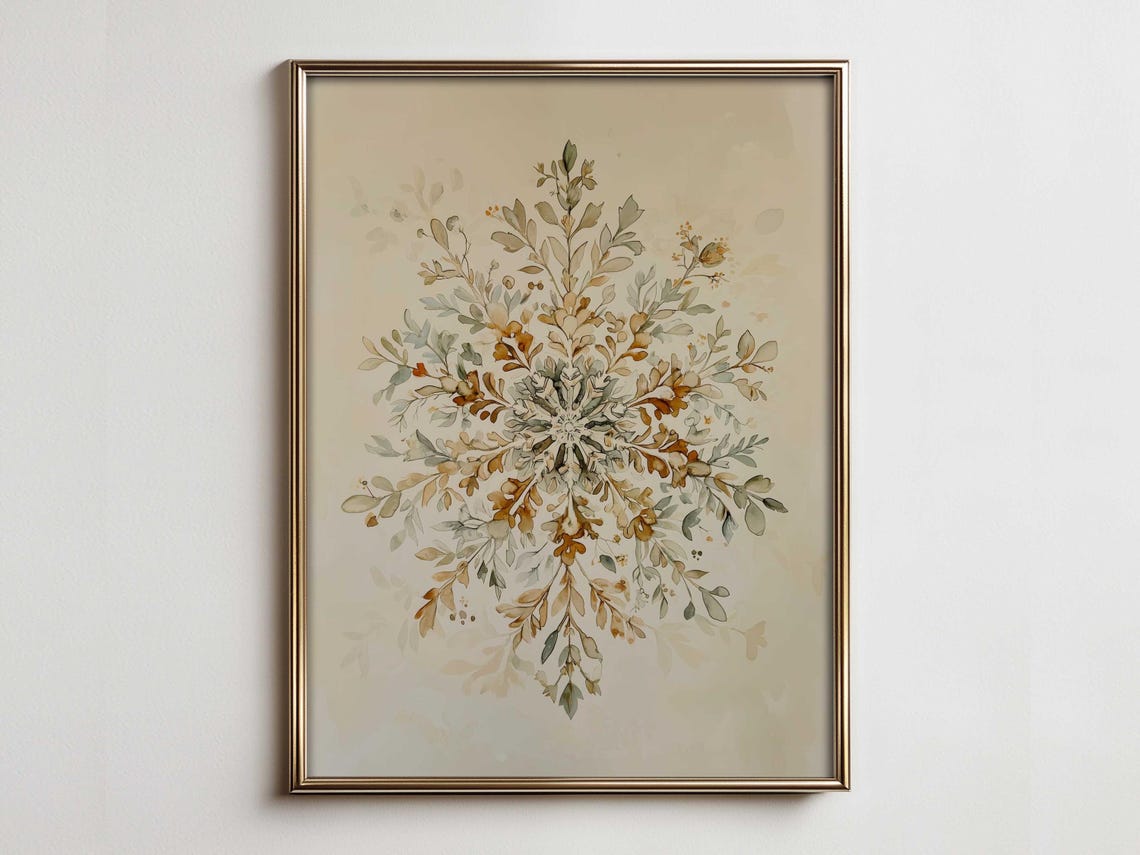 Eucalyptus Snowflake Watercolor Winter Botanical Neutral Wall Art