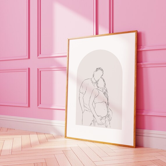 Minimalist Couple Line Art Drawing Custom Style Portrait Poster