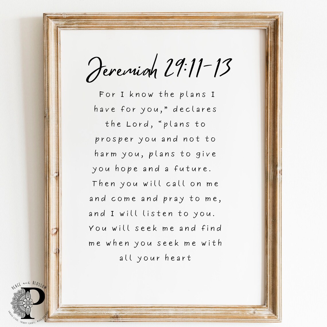 Jeremiah 29:11-13 Verse, Bible Scripture Art Print