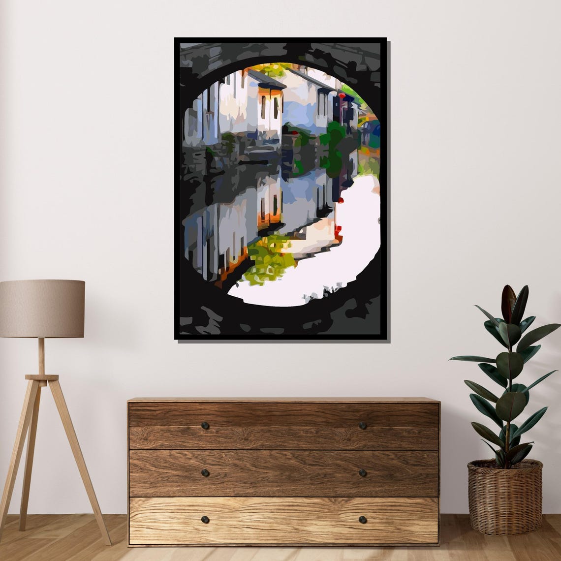 Abstract Canal View Round Arch Water Reflection Urban Landscape Poster