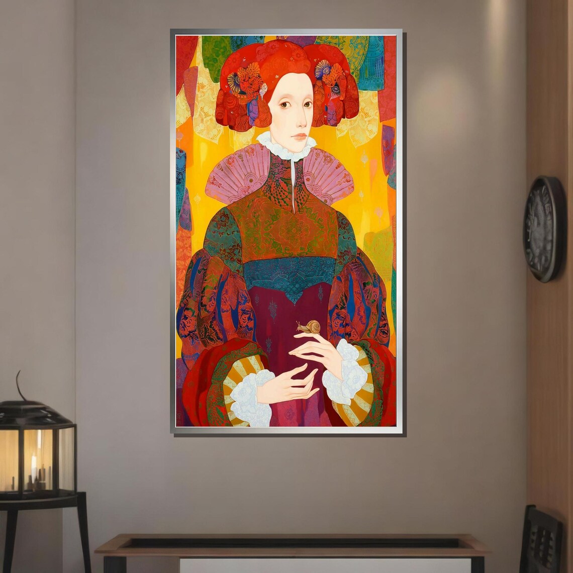 Renaissance Lady Vibrant Colorful Costume Portrait Elegant Dress Wall Art - Image 3
