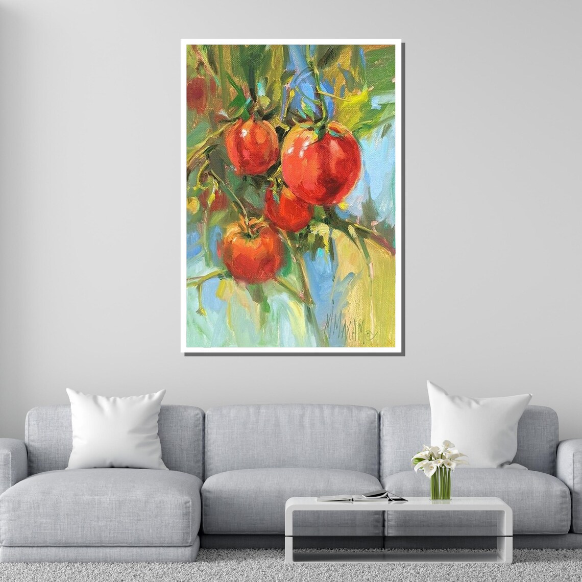 Vibrant Tomato Harvest Fresh Garden Painting Tomato Wall Art Colorful Kitchen Decor Ready To Hang - Image 2