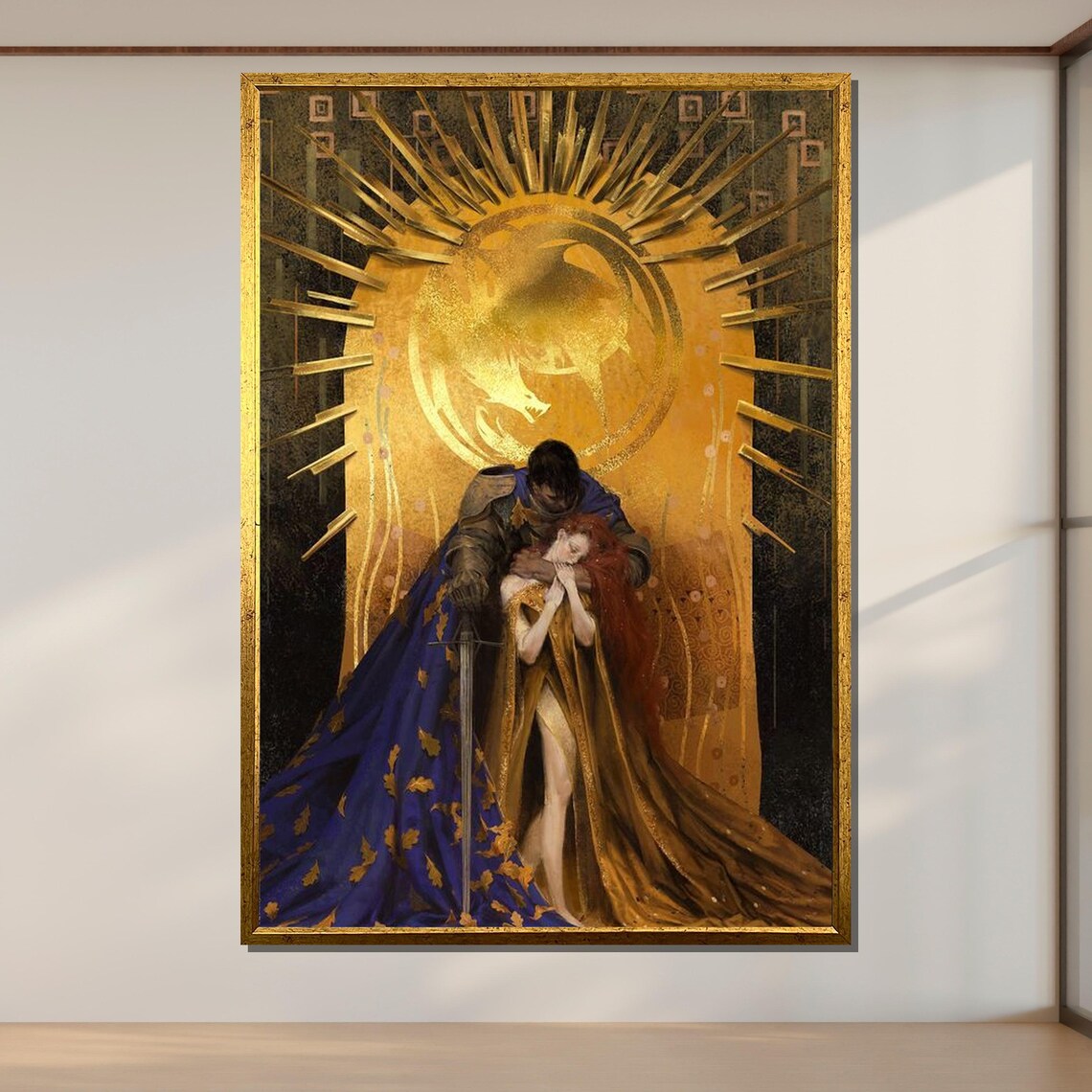 Knight And Maiden Golden Medieval Romance Fantasy Art Wall Poster