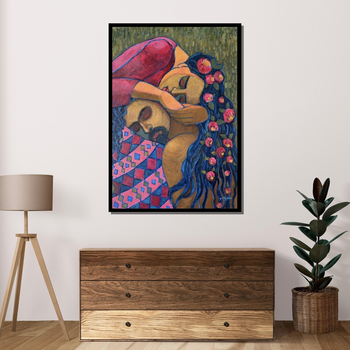 Lovers Embrace Colorful Floral Hair Tender Couple Vibrant Love Poster - Image 4