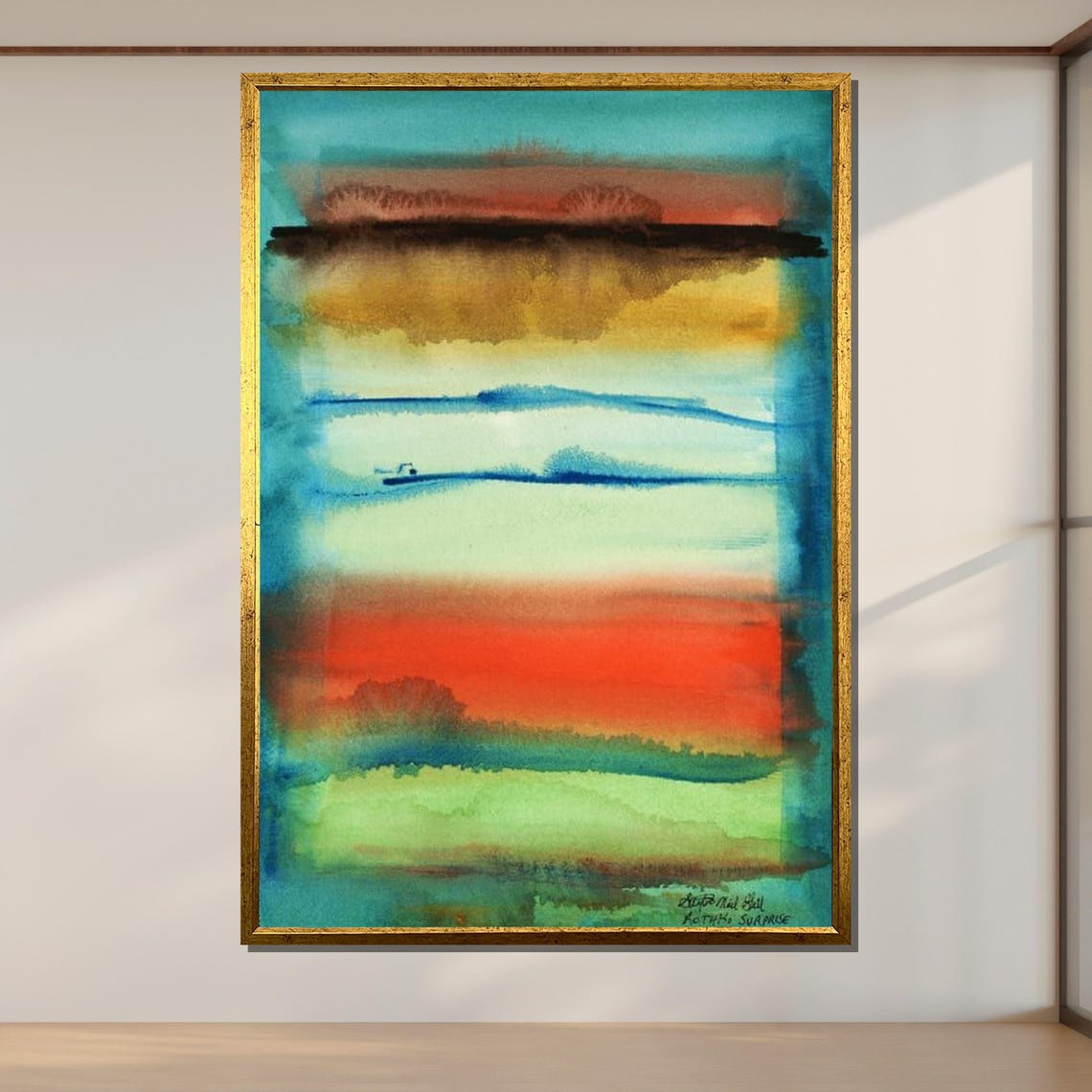 Abstract Sunrise Colorful Landscape Wall Art Modern Watercolor Print Sunset Horizon Art