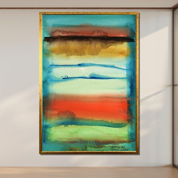 Abstract Sunrise Colorful Landscape Wall Art Modern Watercolor Print Sunset Horizon Art