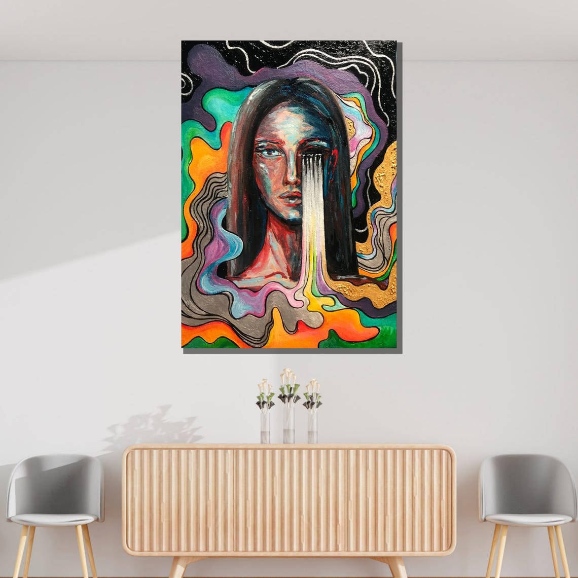 Psychedelic Melting Tears Portrait Vibrant Emotional Art Wall Poster - Image 3
