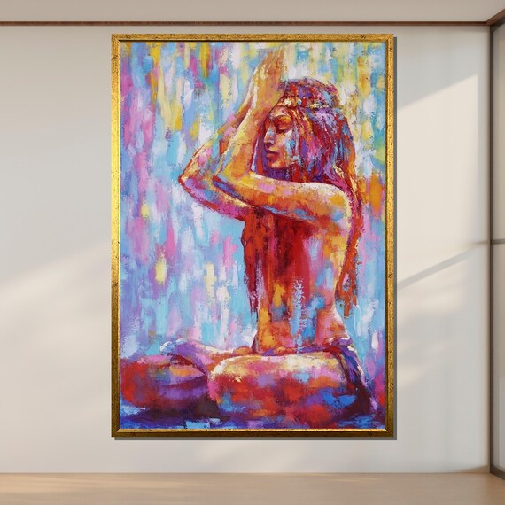 Meditating Woman Colorful Abstract Yoga Serenity Painting Wall Poster