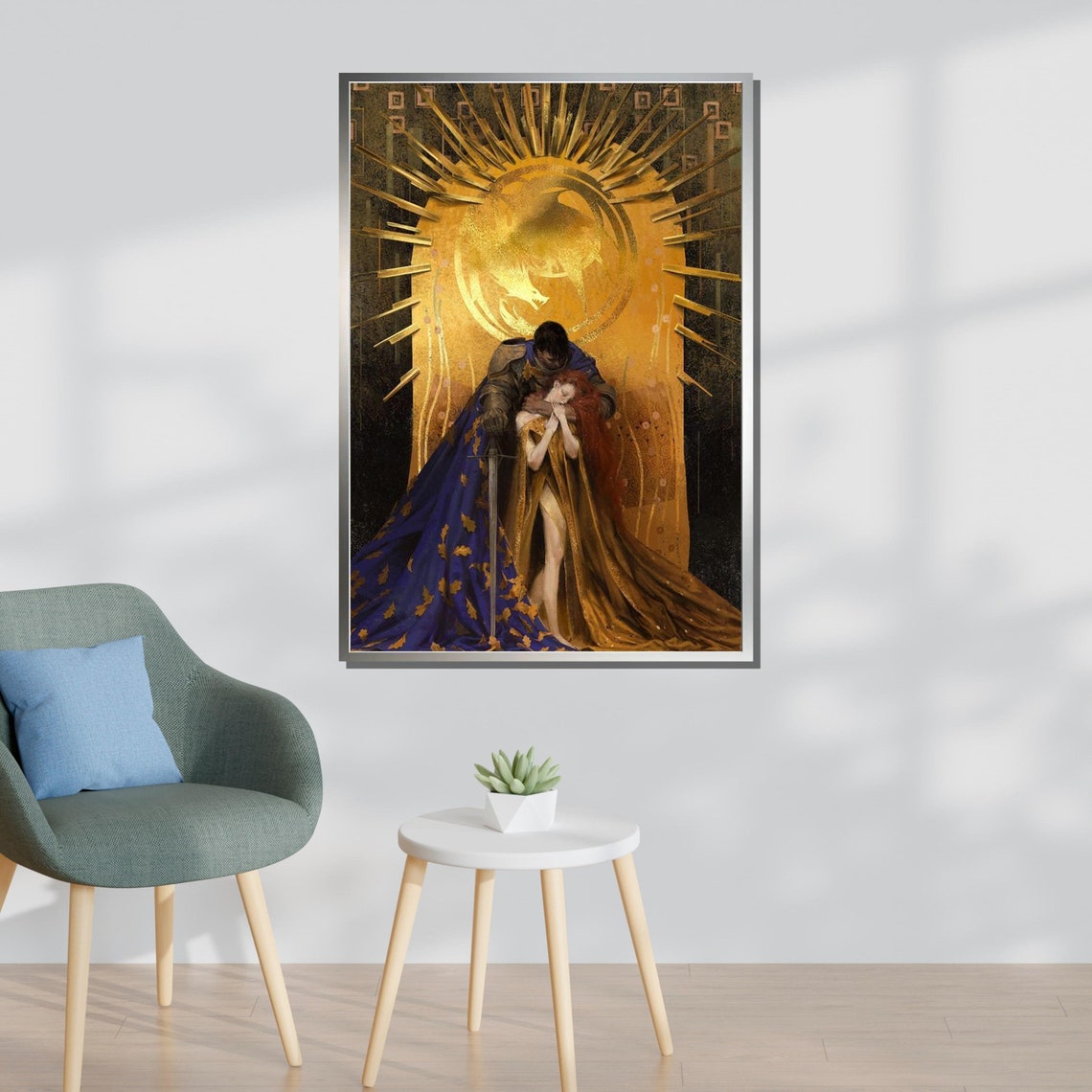 Knight And Maiden Golden Medieval Romance Fantasy Art Wall Poster - Image 3